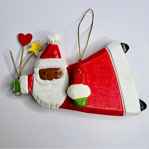 Pier One Imports 2 vintage Santa Claus Christmas ornament Holiday Wood Porcelain - Picture 8 of 8